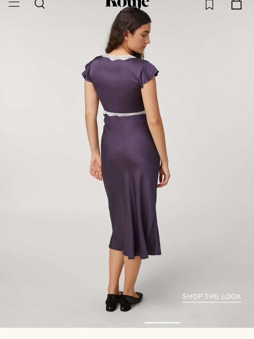Rouje Plum Satin Slip Dress with Light Gray Lace - Picture 6 of 6